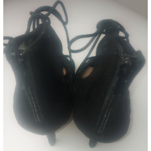 Torrid Black Polka Dot Mesh Lace Up Tie Zipper Stiletto Heels Size 9W - Picture 4 of 12